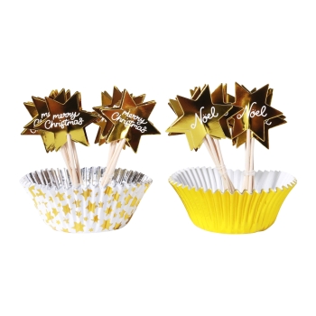 Cupcake & Topper Set of 24 - Golden Stars